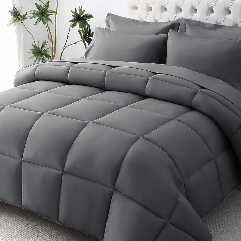 JOLLYVOGUE Full Comforter Set, Ultra-Soft Bed in a Bag Full Size 7 Pieces, Oeko-TEX Certified Bedding Set with Down Alternative Comforter, Sheets, Pillowcases & Shams, Black