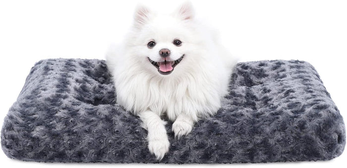 KSIIA Washable Dog Bed Deluxe Plush Dog Crate Beds Comfy Kennel Pad Anti-Slip Pet Sleeping Mat for Large, Jumbo, Medium, Small Dogs Breeds, 35" x 23", Gray