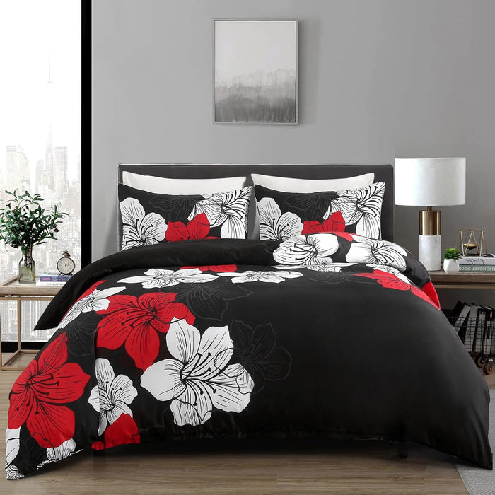 Menghomeus Floral Comforter Set Full Yellow Floral Pattern Printed on Grey - Soft Microfiber Bedding Set Lightweight Boho Bed Comforter Set for All Season, 3 Piece