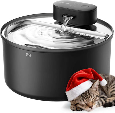 Cat Water Fountain with Stainless Steel Tray: 108oz/3.2L oneisall Wireless Pet Fountain for Cats Indoor, Battery Operated Automatic Water Dispenser for Drinking, Ultra Quiet SilentFlow™, Motion Sensor
