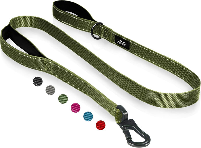 TwoEar 4FT 1IN Strong Rose Dog Leash with 2 Padded Handles, Traffic Handle Extra Control, Comfortable Soft Dual Handle, Auto Lock Hook, Reflective Walking Lead for Small Medium and Large Dogs