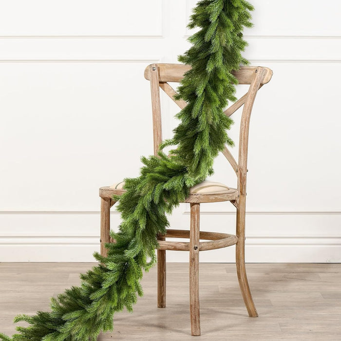 9.8Ft Christmas Norfolk Pine Garland,Cedar Garland Realistic,Pine Garlands for Mantle, Table,Stair Handrail,Indoor, Outdoor Christmas
