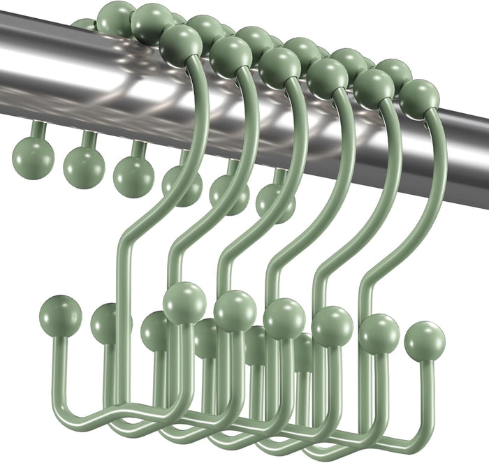 Titanker Shower Curtain Hooks Rings, Rust Resistant Metal Double Glide Shower Hooks Rings for Bathroom Shower Rods Curtains, Set of 12 Hooks - Nickel