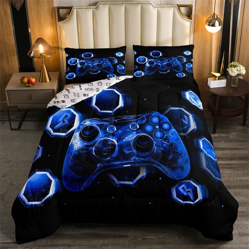 Feelyou Kids Gamer Comforter Set Twin Size, Galaxy Gaming Bedding Set Glitter Game Comforter Boys Girls Gamepad Teens Duvet Set Bedroom Decor Bed Set 2Pcs