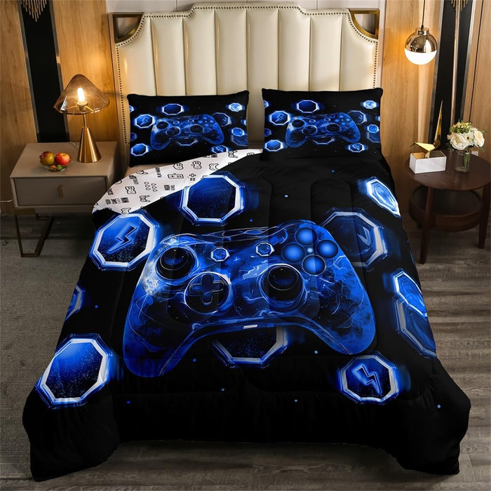 Feelyou Kids Gamer Comforter Set Twin Size, Galaxy Gaming Bedding Set Glitter Game Comforter Boys Girls Gamepad Teens Duvet Set Bedroom Decor Bed Set 2Pcs
