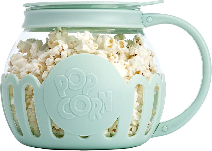 Ecolution Patented Micro-Pop Microwave Popcorn Popper with Temperature Safe Glass, 3-in-1 Lid Measures Kernels and Melts Butter, Made Without BPA, Dishwasher Safe, 3-Quart, Aqua
