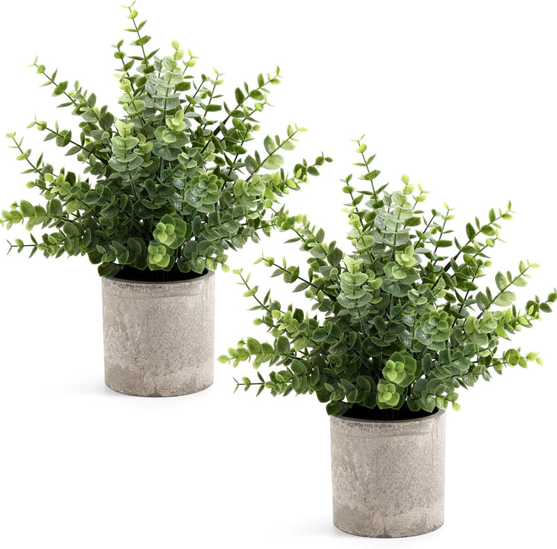 2 Pack Black Fake Eucalyptus Small Fake Plants Potted Artificial Plants for Halloween Decorations Shelf Desk Home Farmhouse Room Coffee Table Bathroom Decor(Black)