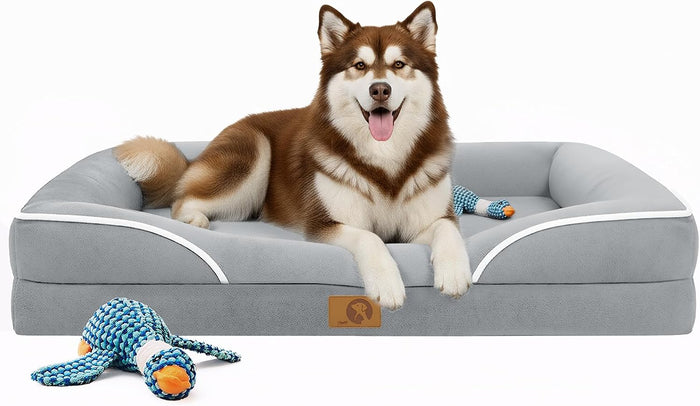 Homemate Dog Bed Large Sized Dog: 42x30 inch Orthopedic Large Dogs Bed XL Outdoor Pet Cat Bed Sofa Supplies with Toy Dogs Crate Pad Couch with Removable Washable Cover & Non-Slip Botton Dark Grey