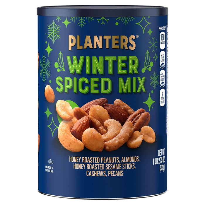 PLANTERS Holiday Brittle Nut Medley Trail Mix Snack with Honey Peanuts, Yogurt Raisins, Peanut Brittle, Pretzels & Cashews, Holiday Snack, Party Nut Mix, 1 lb. Canister