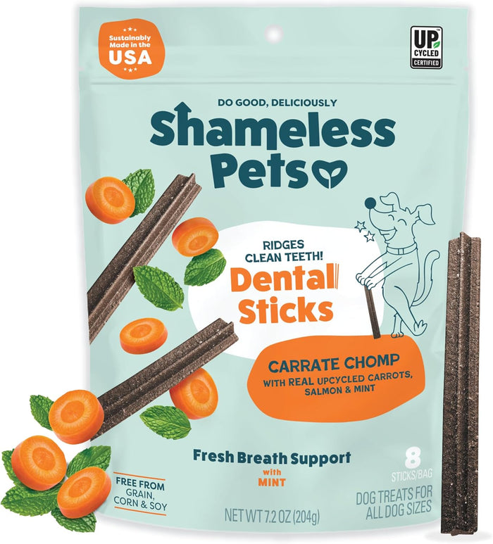 Shameless Pets Dental Treats for Dogs, Variety (4-Pack) - Healthy Sticks for Teeth Cleaning & Fresh Breath - Dog Bones Dental Chews Free from Grain, Corn & Soy