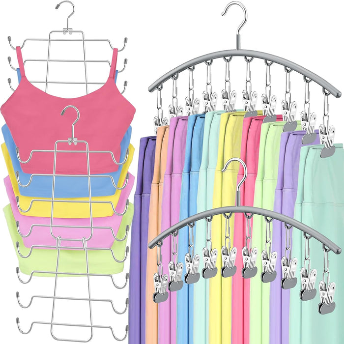 TomCare 2 Pack Tank Top Hanger and 2 Pack Leggings Organizers Space Saving Sport Bras Organizer Metal Yoga Pants Hangers with 20 Clips Hanging Closet Organizers and Storage for Hat Camisoles Shorts