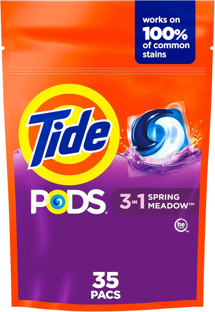 Tide PODS Liquid Laundry Detergent Soap Pacs, HE Compatible, Powerful 3-in-1 Clean in one Step, Built in Stain Removers, Spring Meadow Scent, 76 Count