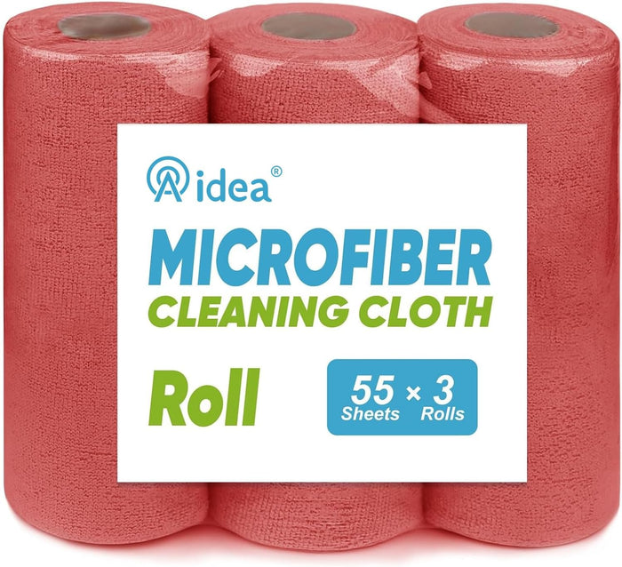 AIDEA Microfiber Cleaning Cloth Roll, Blue Shop Towels 55 Sheets Washable, Microfiber Towels for Cars, Blue Rags Reusable Paper Towel for Automotive, Workshop, House, Kitchen, Cleaning Supplies11×9"