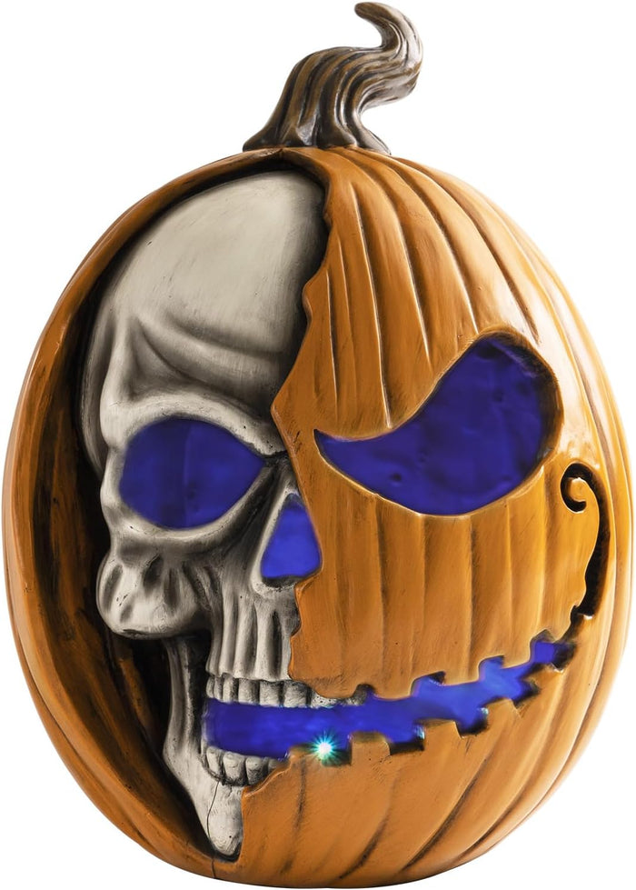 Light Up Jack O Lantern Pumpkin, 11x8 Inch Halloween Decorations Outdoor, Large Spooky Scary Decorative Resin Pumpkin Figurine, Indoor Table Top Desk Shelf Mantel Home Decor