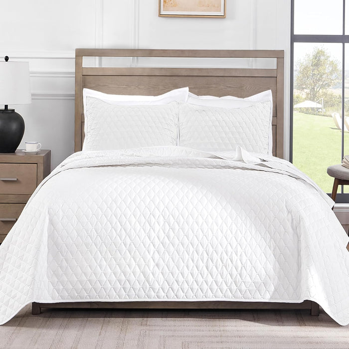Exclusivo Mezcla Ultrasonic Reversible Full Queen Quilt Bedding Set with Pillow Shams, Lightweight Quilts Queen Size, Soft Bedspreads Bed Coverlets for All Seasons - (Grey, 90"x96")