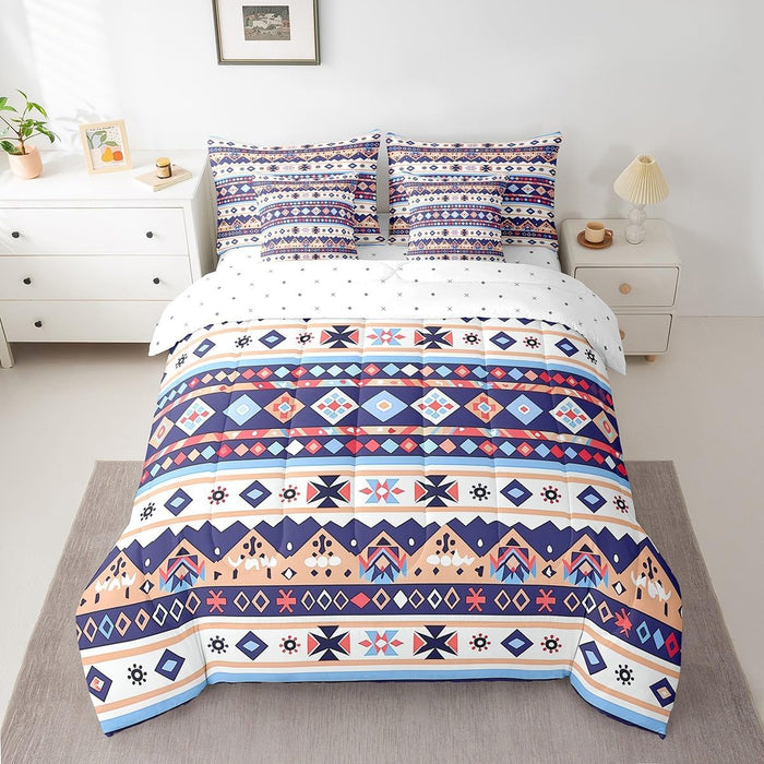 Feelyou Western Bohemian Bed Set Boys Girls Twin Size Nordic Style 7 Pieces Beeding Set Ultra Soft Native American Design Boho Bed in a Bag with Comforter, Sheets, Pillowcases Tribe