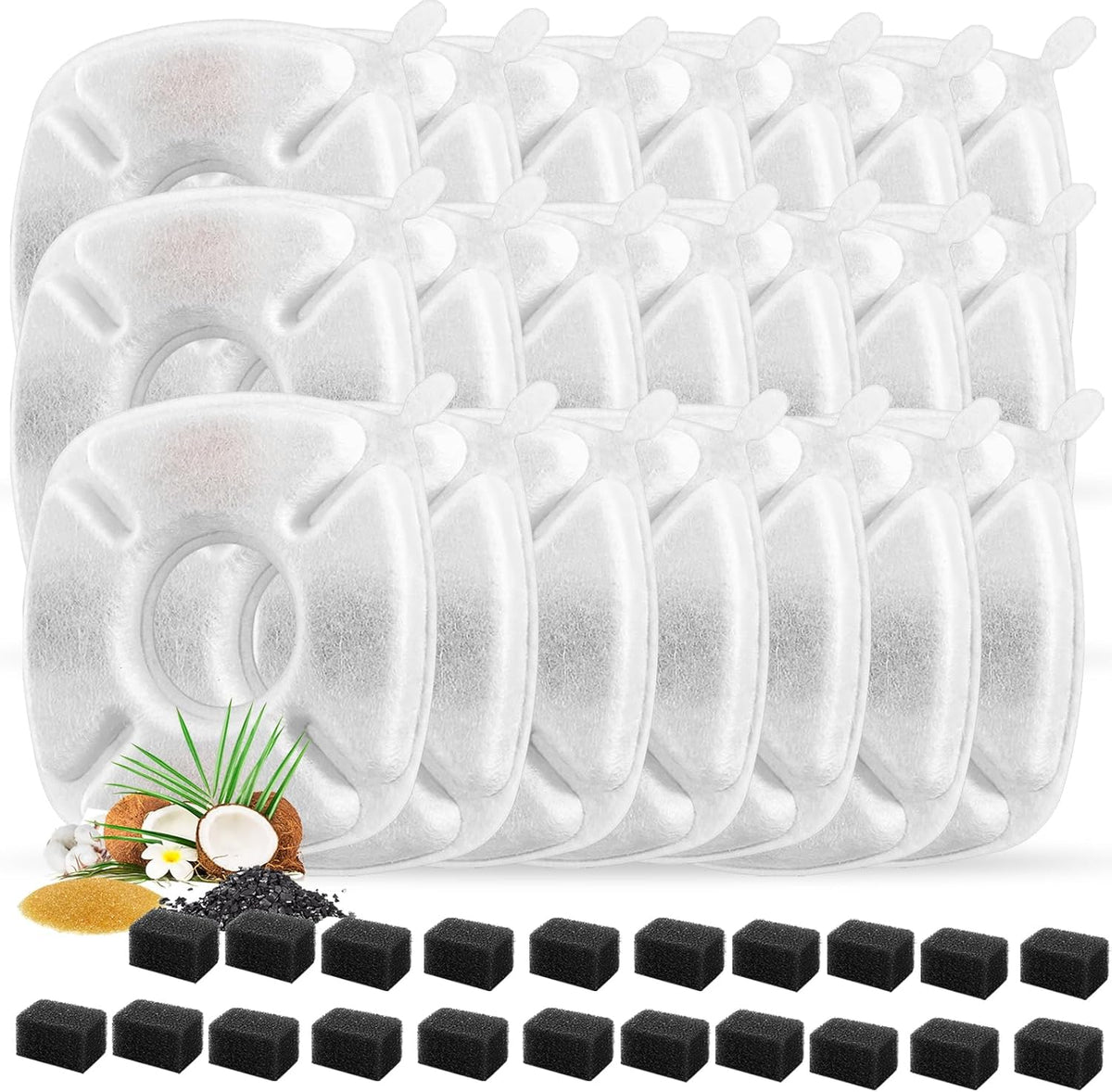 28 Pcs Cat Water Fountain Replacement Filters-14 Pack Water Fountain Filters 14 Pack Pre-Filter Sponges, Pet fountain replacement filters Fit for 95oz/2.8L Cat Pet Fountain, white + black