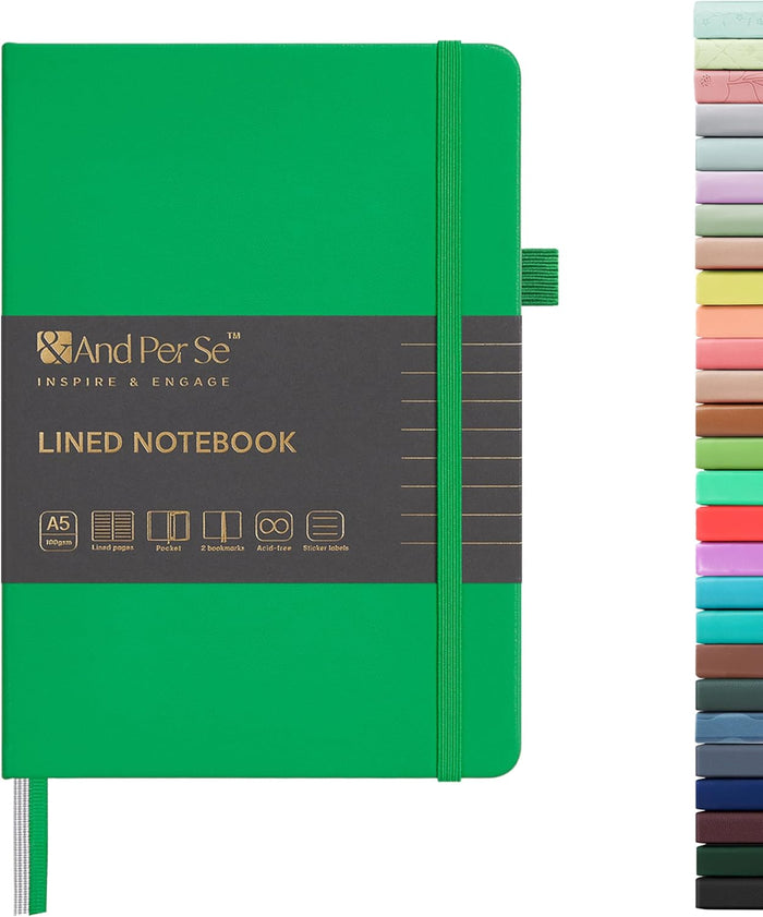 &And Per Se Lined Journal Notebook, 160 Pages, A5 5.7 x 8 inches College Ruled Thick Paper Notebook Journals for Writing, Hardcover Notebooks for Women Men Office School (1 Pack, Green)
