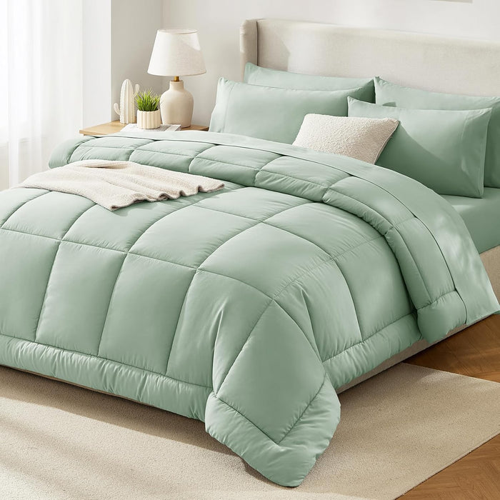 CozyLux Queen Comforter Set Terracotta, 7 Pieces Bed in a Bag, Burnt Orange Fall Comforter Queen Size, All Season Bedding Sets with Stitch Quilted Comforter, Flat Sheet, Fitted Sheet, Pillowcases