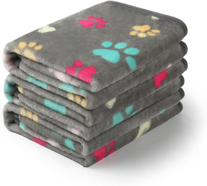Luciphia 1 Pack 3 Blankets Fluffy Premium Fleece Pet Blanket Flannel Paw Printed Throw for Dog Cat(Small 23x16'', Grey/Brown/Blue)