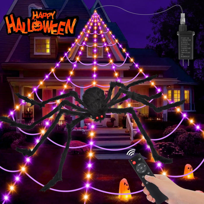 200" Halloween Spider Web + 59" Giant Spider Decorations Fake Spiders with Triangular Huge Spiders Web for Indoor Outdoor Halloween Decorations Yard Home Costumes Parties Haunted House Décor