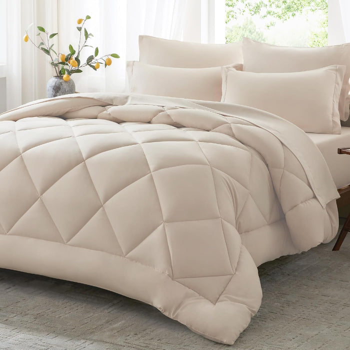 Anluoer Queen Comforter Set 7 Piece, Reversible Bed in a Bag Queen Size, Lightweight Bedding Set with 1 Comforter(88"*88"), 2 Pillow Shams, 2 Pillowcases, 1 Flat Sheet, 1 Fitted Sheet, Red & Black