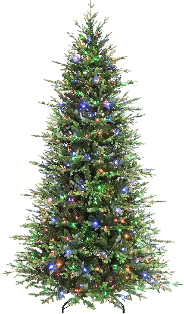 Hykolity 9 ft Prelit Snow Flocked Christmas Tree with 600 Warm White LED Lights, 5149 PE&PVC Branch Tips, Metal Stand and Hinged Branches