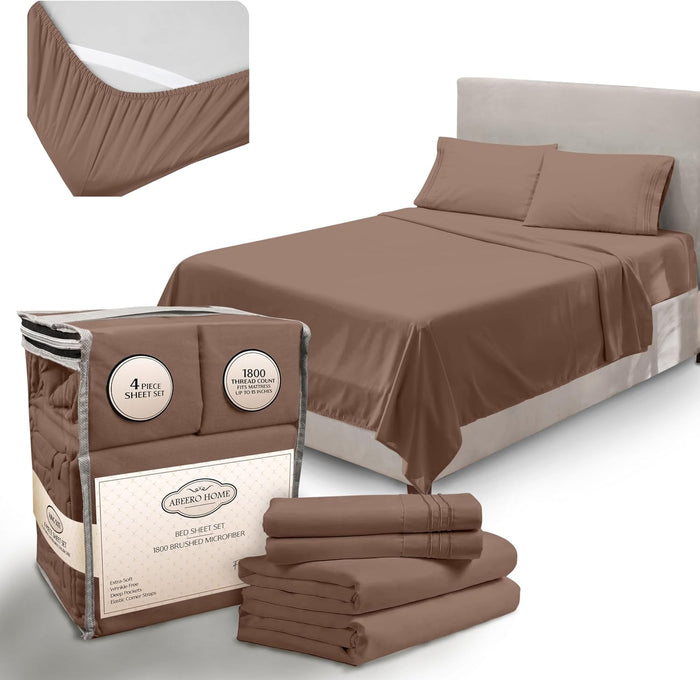 Queen Sheet Set - Elastic Corner Straps - Soft Cooling Sheets - Luxury Hotel Bed Sheet - Deep Pockets Microfiber Bedsheet - Bedding Sheets & Pillowcases - 4 Piece (Queen Size, Gray)
