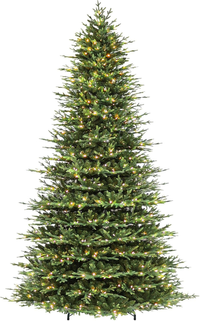 Hykolity 7.5 ft Prelit Artificial Christmas Tree, 2933 PE&PVC Branch Tips, 450 Warm White LED Lights, Metal Stand and Hinged Branches