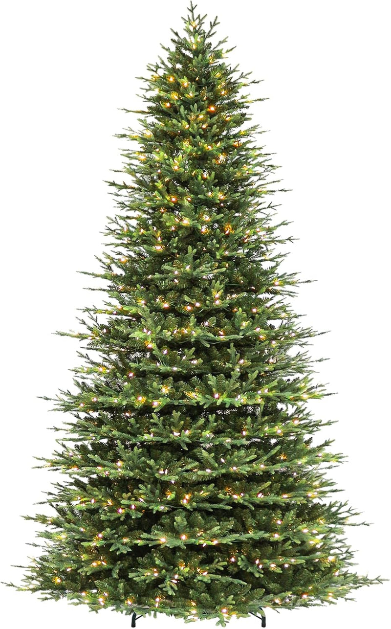 Hykolity 7.5 ft Prelit Artificial Christmas Tree, 2933 PE&PVC Branch Tips, 450 Warm White LED Lights, Metal Stand and Hinged Branches