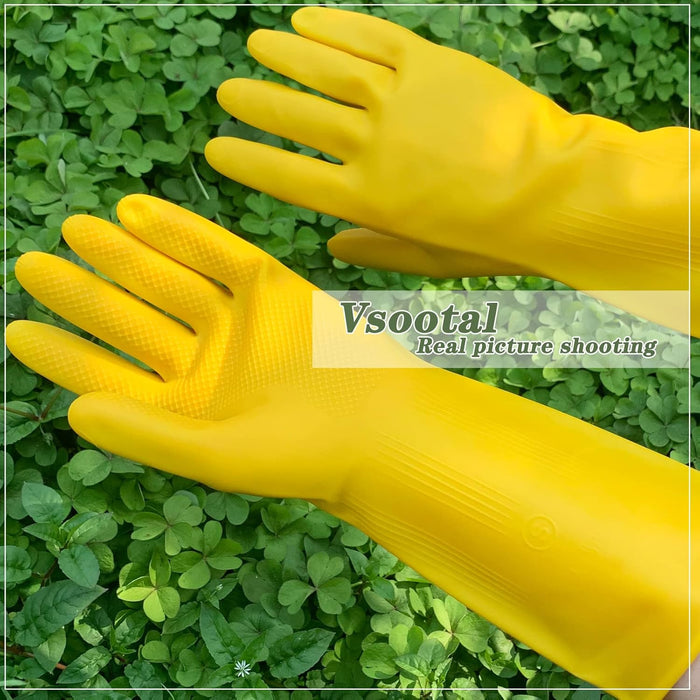 8 Pairs Reusable Household Cleaning Gloves, Rubber Kitchen Dishwashing Gloves,Extra Thickness, Long Sleeves, for Washing Dishes, Pet Care(Medium, Yellow)