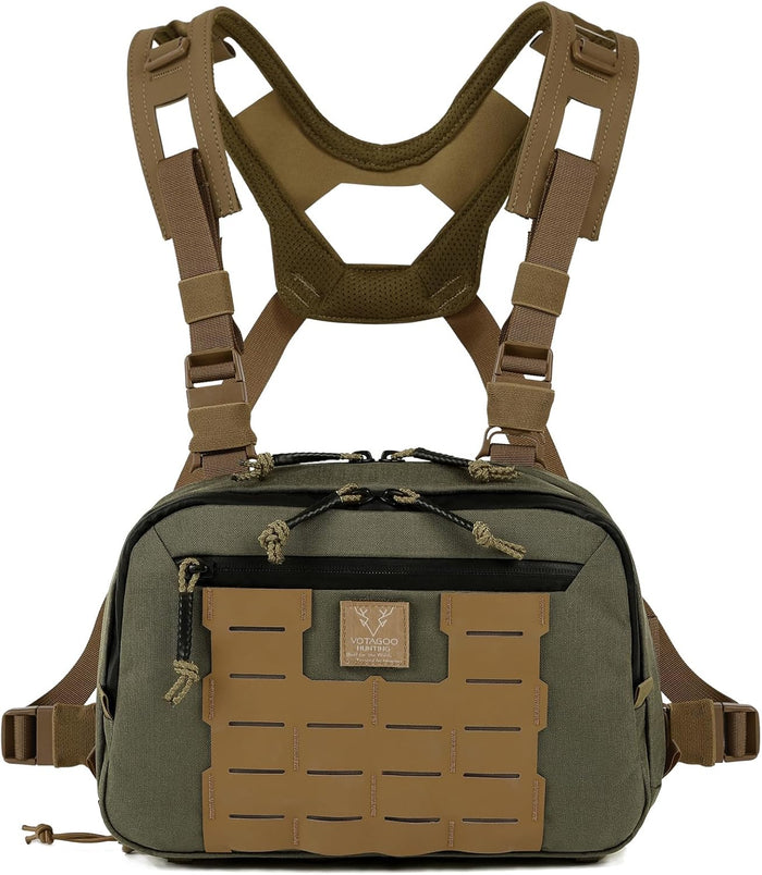 Tactical Chest Rig Bag, 3L Utility Hypalon Molle Chest Rig With Map Pocket 500D Cordura Chest Bag for Hunting Workouts (Ranger Green)