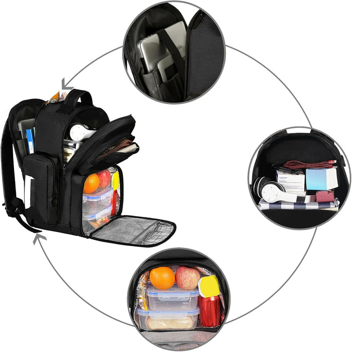 MATEIN Lunch Backpack for Men Work, 15.6 Inch Tactical Backpack with Lunch Compartment, Large Laptop Backpacks with Insulated Cooler Bag for Travel Beach Camping Picnic Hiking, Black
