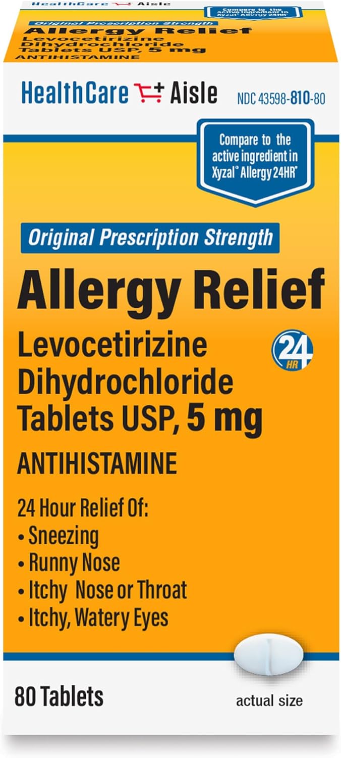HealthCareAisle Allergy Relief - Levocetirizine Dihydrochloride Tablets USP, 5 mg, 160 Tablets, Original Prescription Strength Allergy Medication, 24-Hour Relief, 80 Count (Pack of 2)