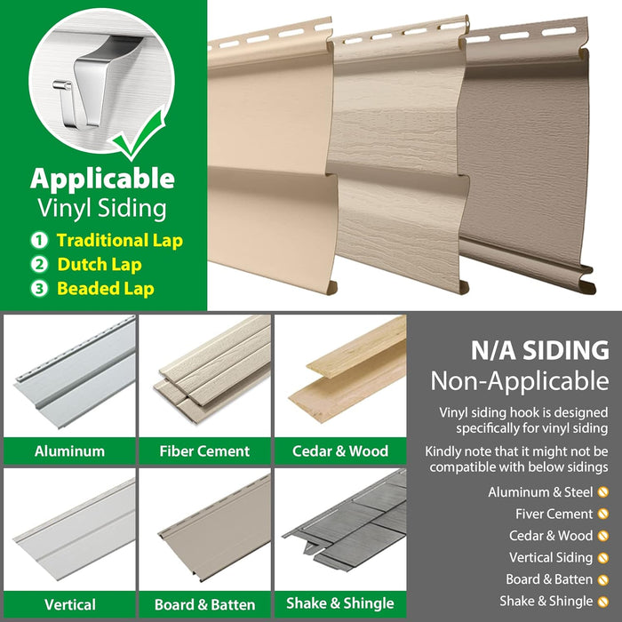 Vinyl Siding Hooks, Heavy-Duty Stainless Steel Siding Hooks Vinyl Siding Hangers, Low Profile & No Holes Needed Siding Clips for Hanging Wreaths (silver-10pack)