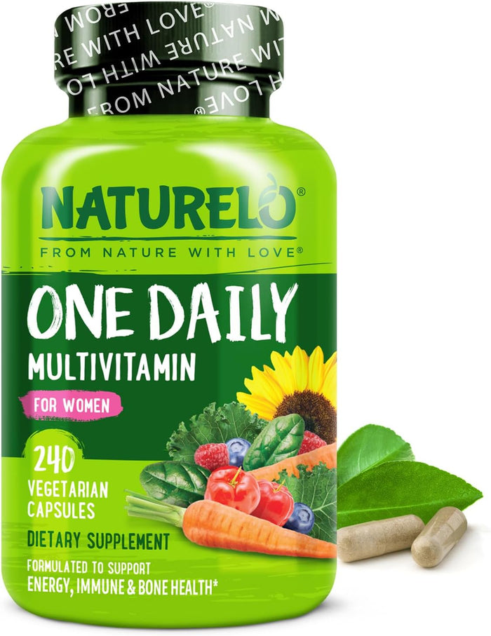 NATURELO One Daily Multivitamin for Women - Energy Support - Whole Food Supplement to Nourish Hair, Skin, Nails - Non-GMO - No Soy - Gluten Free - 120 Capsules - 4 Month Supply
