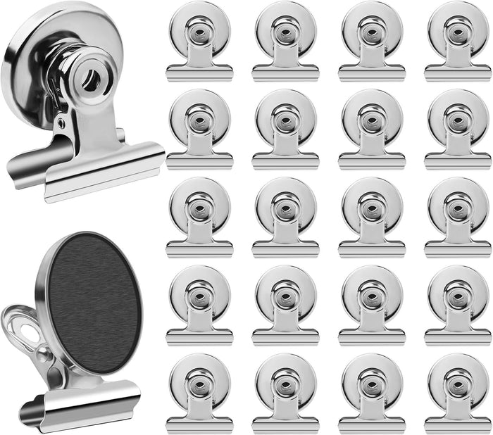 VNDUEEY 20 Pack Fridge Magnets Refrigerator Magnets Strong Magnetic Clips, Magnet Clips Heavy Duty, Whiteboard Magnet Magnetic Paper Clips for Home, School, Office, Teaching, Locker (Silver)