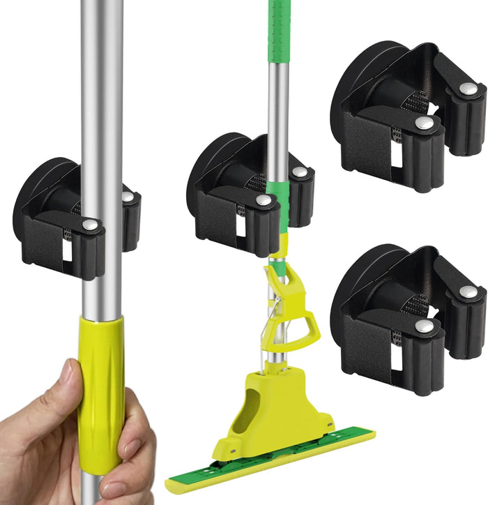 ULIBERMAGNET Magnetic Mop Broom Holder,Heavy Duty Movable Magnetic Broom Holder Rack,Anti-slip Wall Mounted Utility Storage Mop Shovel Hanger for Garage, Kitchen, Laundry, Garden(8 Pack/Black)