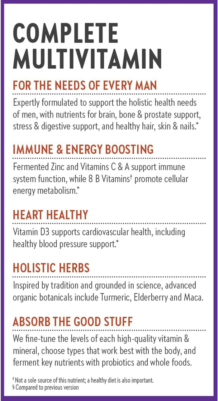 New Chapter Men's Multivitamin with Fermented Vitamin C, Vitamin D3, Vitamin B12, Selenium & Zinc - Every Man's One Daily, Made with Organic Vegetables & Herbs - 72 Tablets