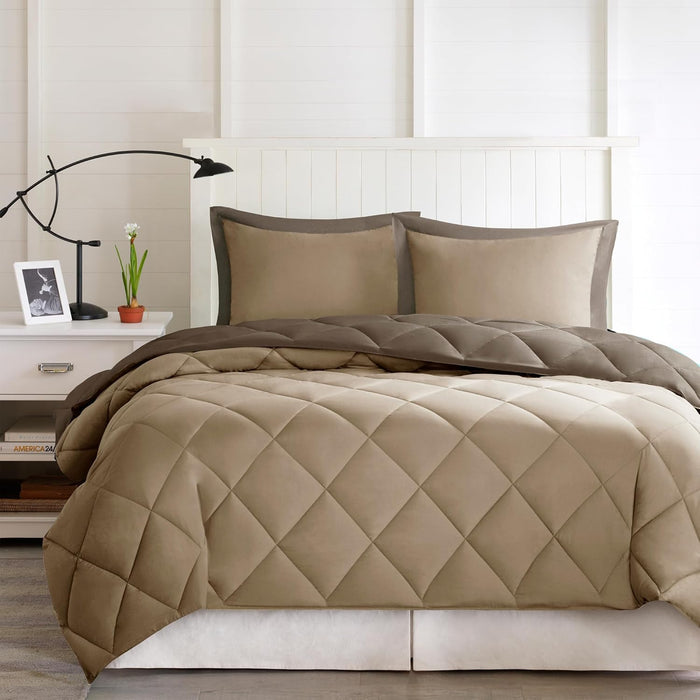 Madison Park Essentials Parkston Plaid Comforter, Matching Sham, 3M Scotchguard Stain Release Cover, Hypoallergenic All Season Bedding-Set, Full/Queen, Black, 3 Piece