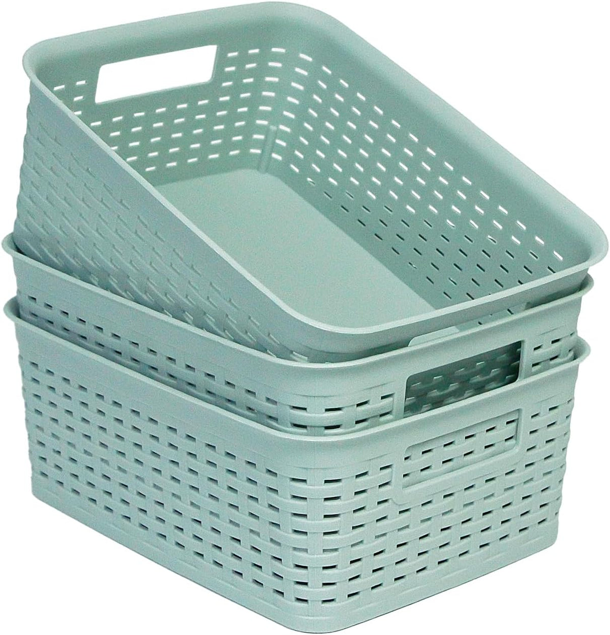 Plastic Storage Baskets for Cabinets, Household Pantry Organization with Handle,Organizer Bins for Room,Bathrooms,Under-Sink,Kitchen (White, M-3PACK)