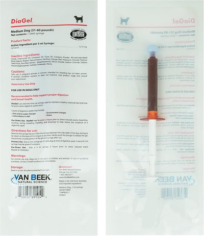 DiaGel for Medium Dogs (31-60 lbs.) - Orally Administered Gel for Occasional Loose Stools and Digestive Upset - Natural Pet Products - Van Beek Natural Science