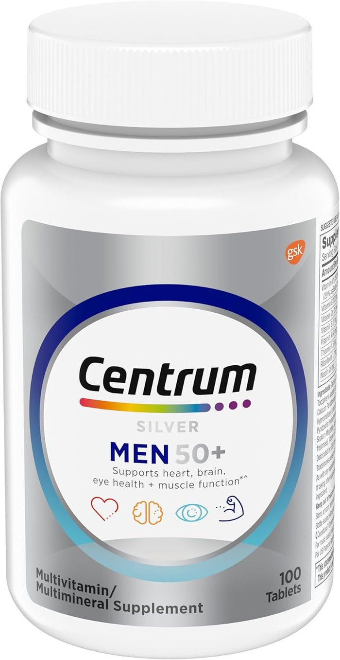 Centrum Silver Men's 50+ Multivitamin with Vitamin D3, B-Vitamins, Zinc for Memory and Cognition - 200 Tablets