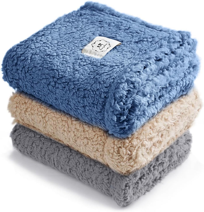 1 Pack 3 Calming Blankets Fluffy Premium Fleece Pet Blanket Soft Sherpa Throw for Dog Puppy Cat Beige Small (23" x16'')