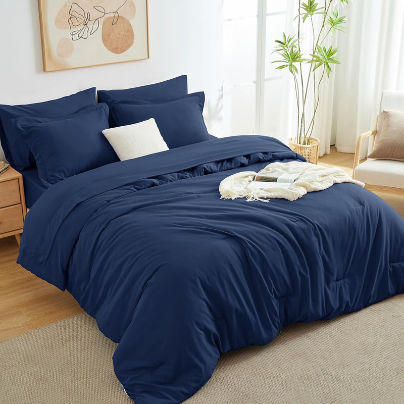 Dark Grey Queen Comforter Set, 7 Pieces Bed in a Bag Queen Lightweight Bedding Set, All Season Soft 7PC Bed Set with Comforter, Flat Sheet, Fitted Sheet, Pillowcases & Pillow Shams
