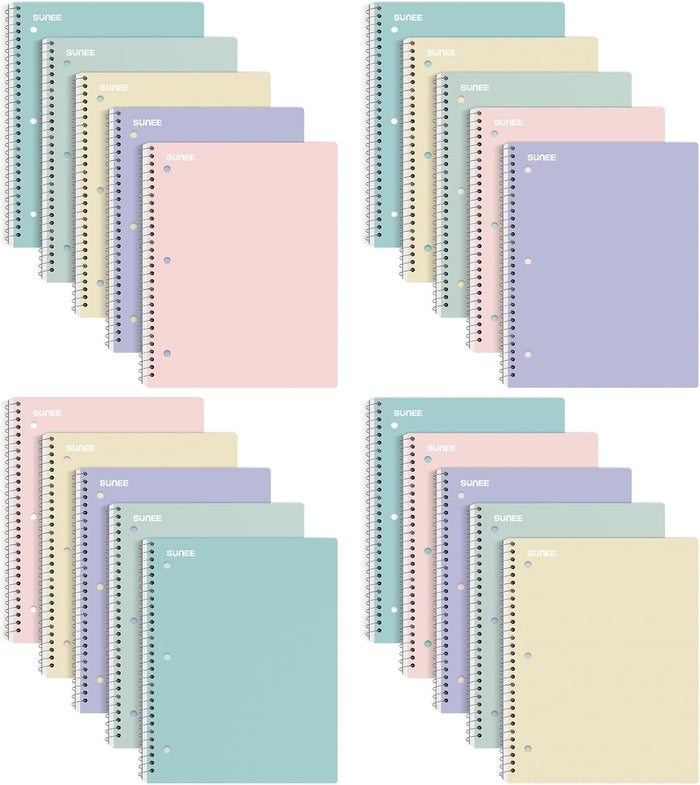 SUNEE Spiral Notebooks, 1-Subject, 5 Pack, College Ruled Paper, 8" x 10-1/2", 70 Sheets per Notebook,3-Hole Punched Paper, Pink,Purple, Blue, Green, Yellow Spiral Lined Notebooks for School,Work