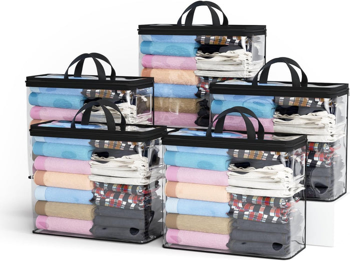 10PACK Clear Zippered Storage Bags for Clothes, 22L Clear Storage Bag, and Blanket Storage Bags for Bedding, Linen, Blankets, Comforters, Clothing & Toys (Purple)