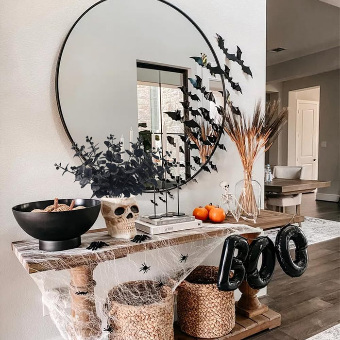 Halloween Artificial Flower, Black Eucalyptus Stems Leaves Branches Fake Flower Arrangement Farmhouse Decor (Black)