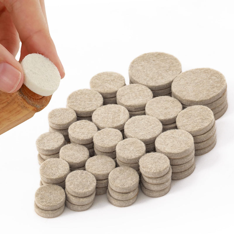 AAMATY Chair Leg Floor Protector Pads 80 + Pcs Set | Self-Adhesive Furniture Pads Round | 15mm, 25mm, 35mm | Beige Anti-Scratch Floor Protectors for Chairs, Tables, Sofa, Wooden Furniture & Floor Care