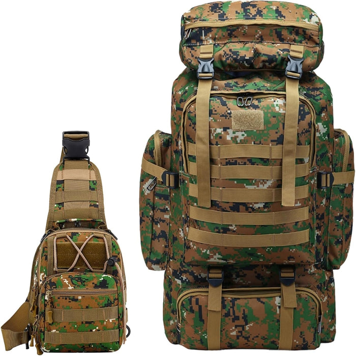 JUMAHE 80L 2-pack Hiking Backpack for Men with Sling Tactical Backpack - Rucksack Molle Military Tactical Waterproof Lightweight Camping Backpack 3 Day Assault Pack for Travel, Climbing, Backpacking